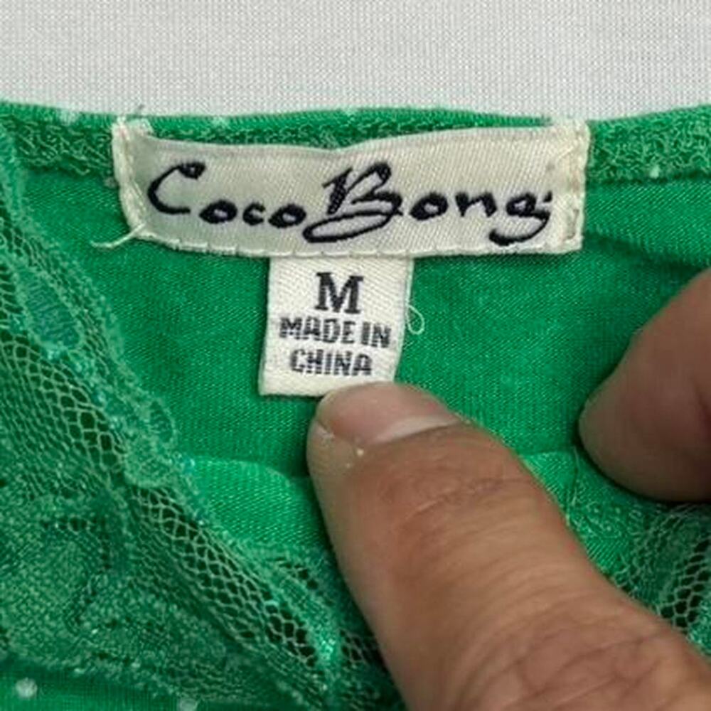 Coco Bong Y2K Polka Dot Green + White Lace Cami Fitted Full Length size Medium - Picture 5 of 7